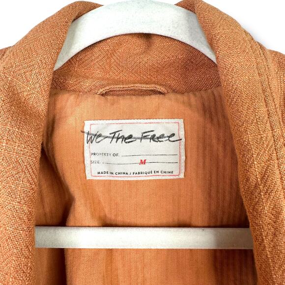 Free People NWOT We The Free Brown Button Linen Cotton Blend Heavy Blazer Jacket - Picture 7 of 9